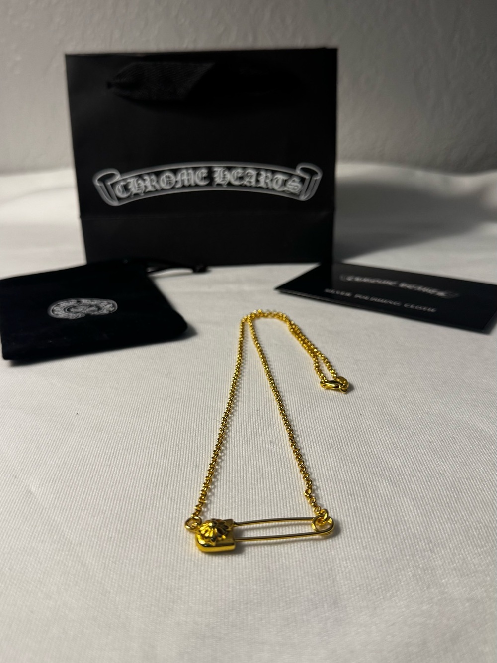 Chrome Hearts Gold Safety Pin Pendant Necklace